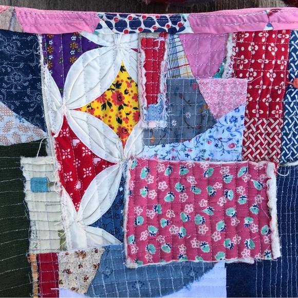 Handmade Boro Style Patchwork Quilted Cottagecore Crossbody Tote Bag 13x15 - Picture 7 of 8